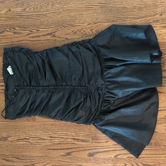Vtg Y2K Gunne Sax Black Strapless Ruched Bodycon With Ruffle Party Dress Sz XS - Picture 6 of 9